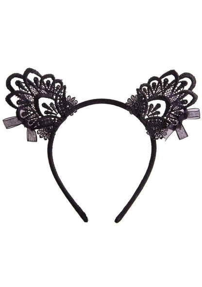 Leg Avenue Venice Lace Cat Ears with Organza Bows - Black - One Size