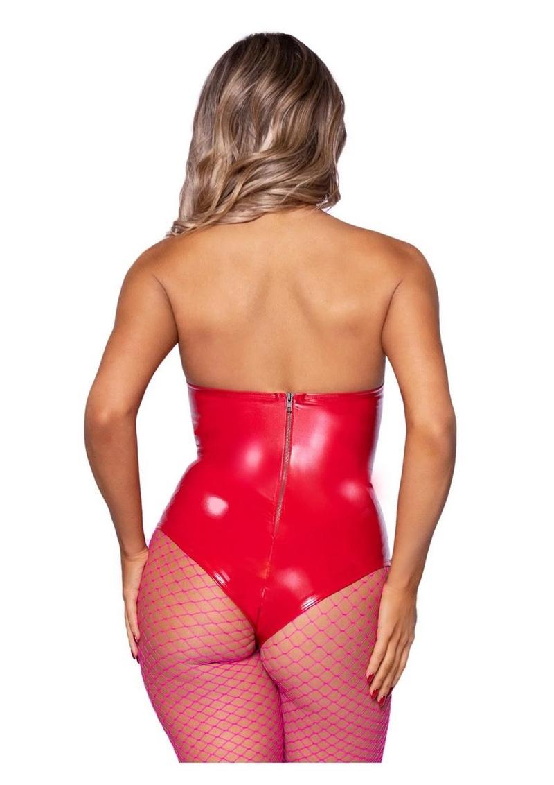 Leg Avenue Vinyl Boned Bodysuit - Red - Small