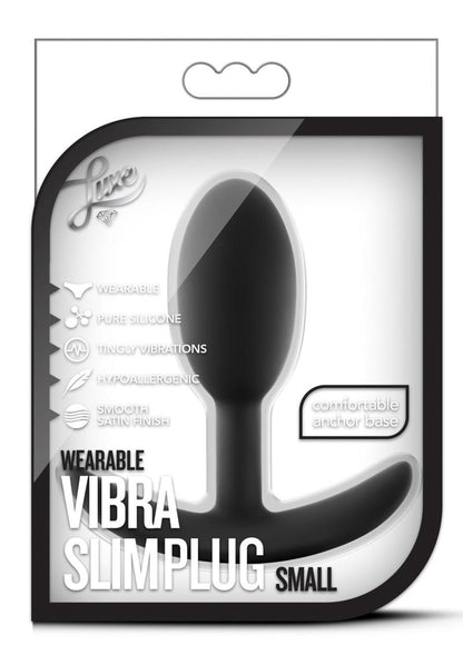 Luxe Wearable Vibra Slim Plug Silicone Butt Plug - Black - Small