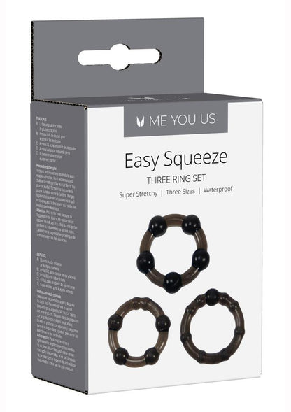 ME YOU US Easy Squeeze Cock Ring - Black - 3 Piece Set/Set