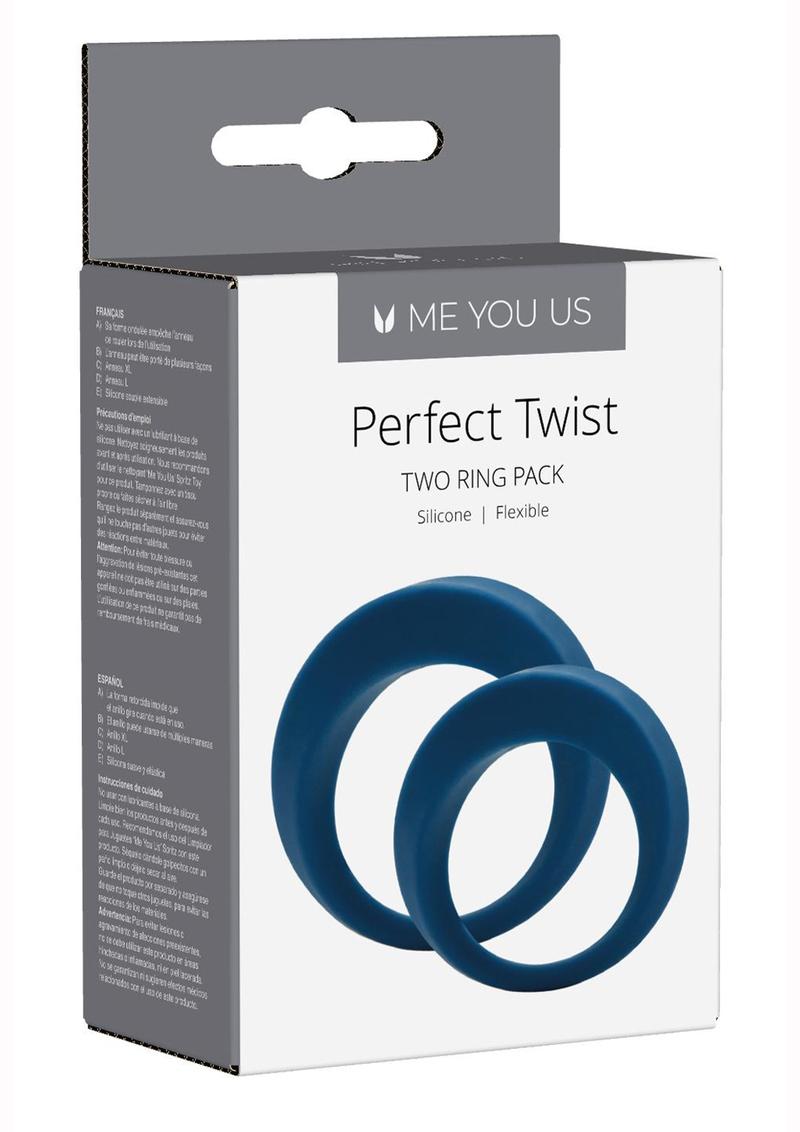 ME YOU US Perfect Twist Silicone Cock Ring - Blue - 2 Piece Set/Set