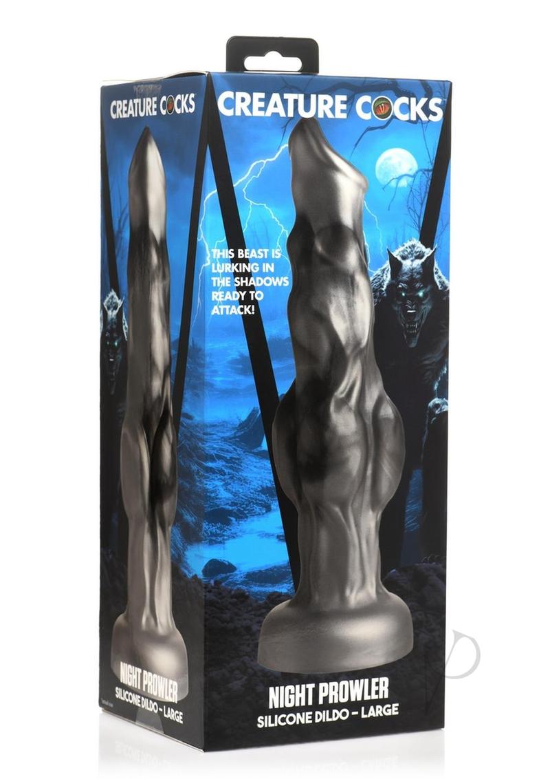 Night Prowler Silicone Dildo - Black/Silver - Large