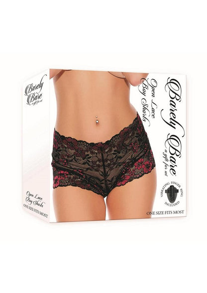 Open Lace Boy Shorts - Black - One Size