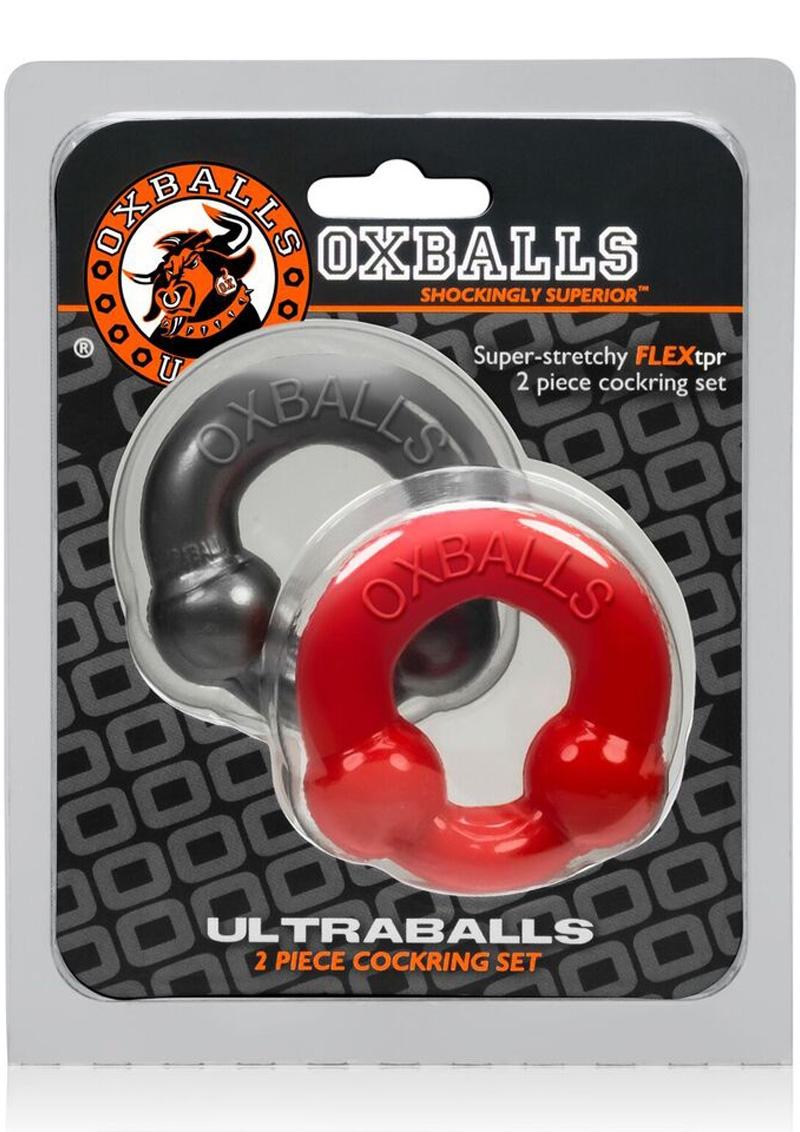 Oxballs Ultraballs Cock Ring - Red/Silver - 2 Pack/Set