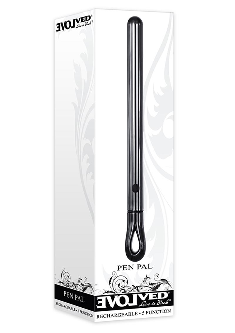 Pen Pal Rechargeable Compact Stainless Steel Vibrator - Black Chrome - Black