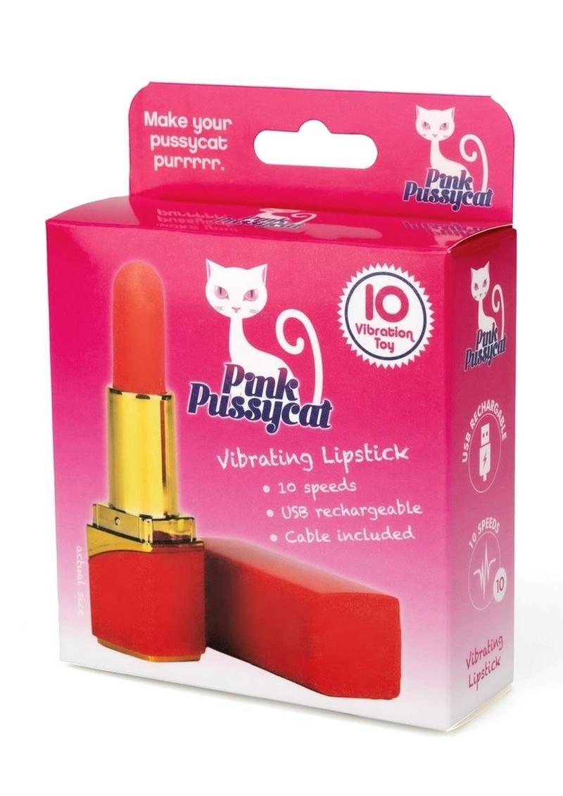 Pink Pussycat Rechargeable Vibrating Lipstick - Gold/Red