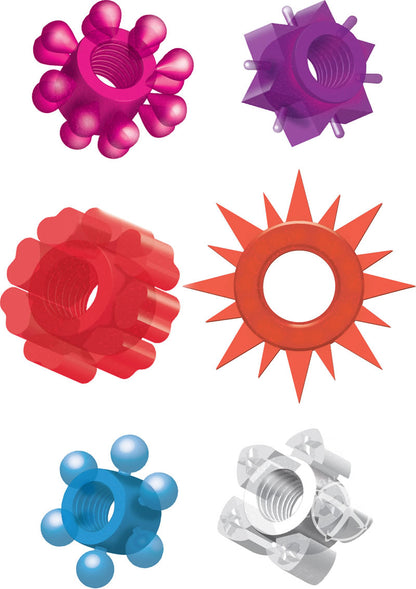 Pleasure Stars Jelly Cock Rings - Assorted Colors - 6 Pack