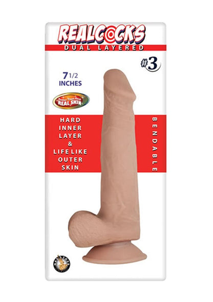 Realcocks Dual Layered #3 Bendable Dildo - Flesh/Vanilla - 7.5in