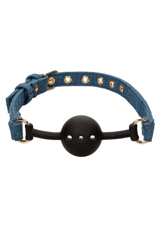 Ride 'Em Premium Denim Collection Ball Gag - Blue