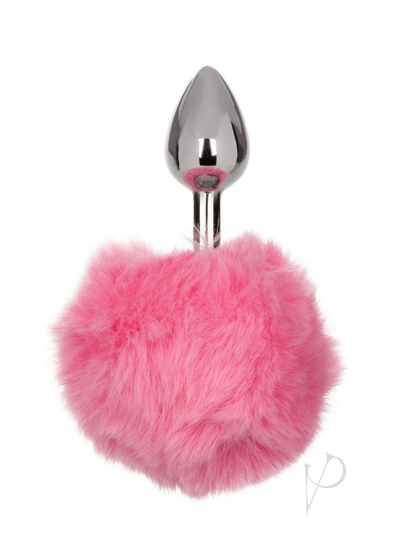 Running Wild Faux Fur Bunny Tail and Metallic Anal Plug - Metal/Pink