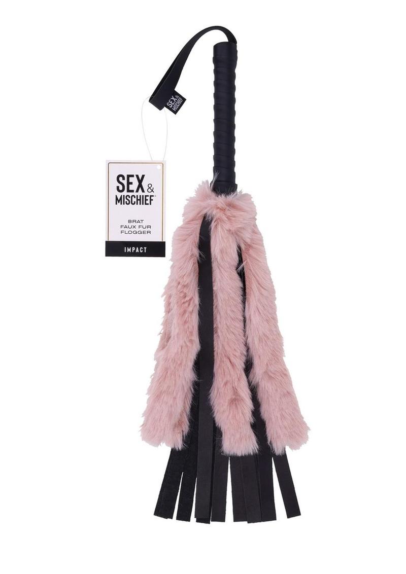 Sex and Mischief Brat Faux Fur Flogger - Black/Rose Gold