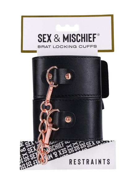 Sex and Mischief Brat Locking Cuffs - Black/Rose Gold