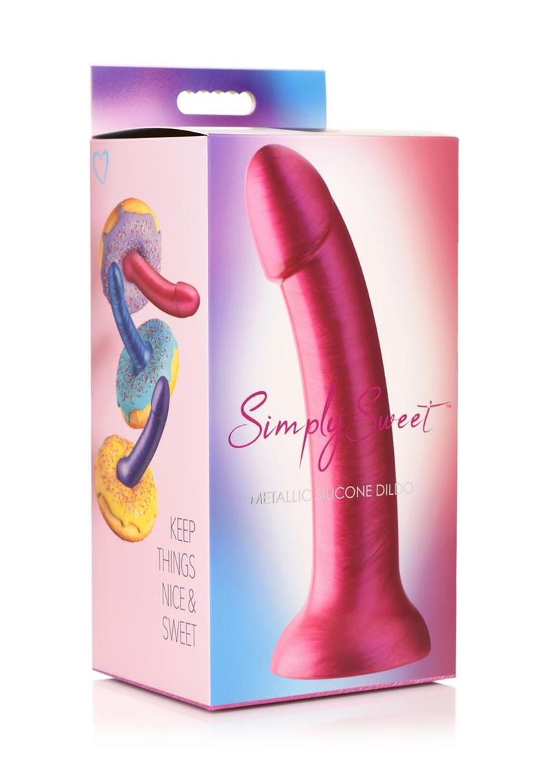 Simply Sweet Metallic Silicone Dildo - Pink - 7in