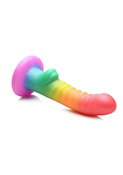 Simply Sweet Ribbed Silicone Rainbow Dildo