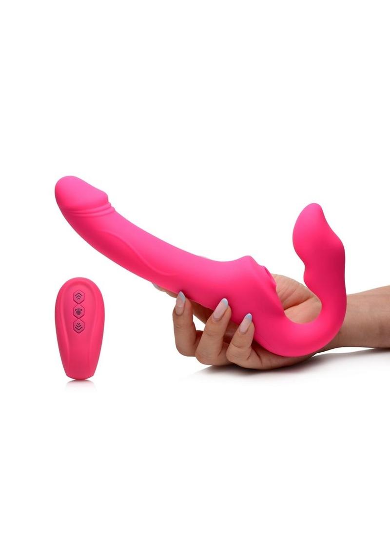 Strap U Licking Vibrating Rechargeable Silicone Strapless Strap-On wit   The Adult Shoppe