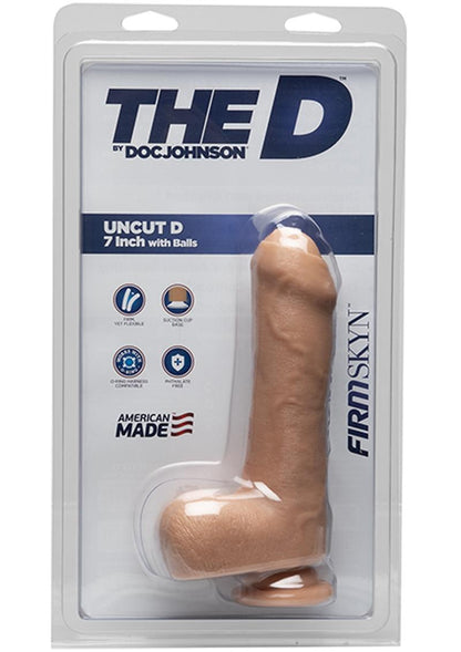 The D Uncut D Firmskyn Dildo with Balls - Flesh/Vanilla - 7in