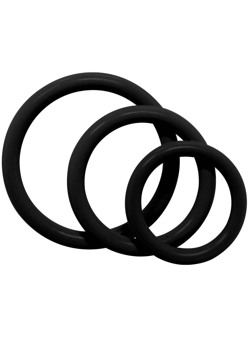 Tri Rings Cock Ring - Black - 3 Piece Set/Set