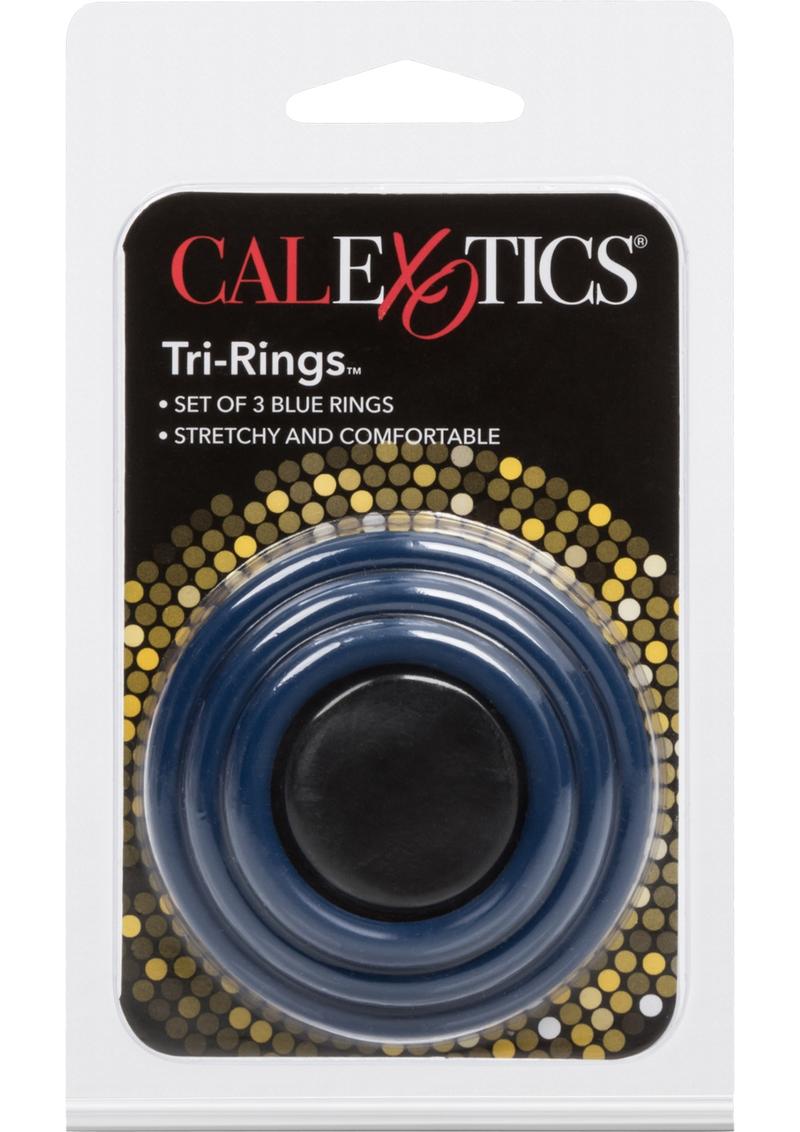 Tri Rings Cock Ring - Blue - 3 Piece Set/Set