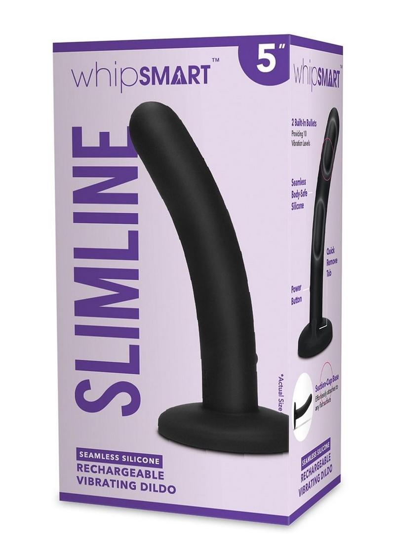 WhipSmart Rechargeable Silicone Slimline Dildo - Black - 5in